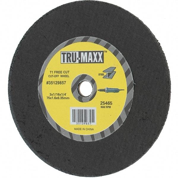 Tru-Maxx - 3" 36 Grit Aluminum Oxide Cutoff Wheel - 1/16" Thick, 1/4" Arbor, Use with Die Grinders - Americas Industrial Supply