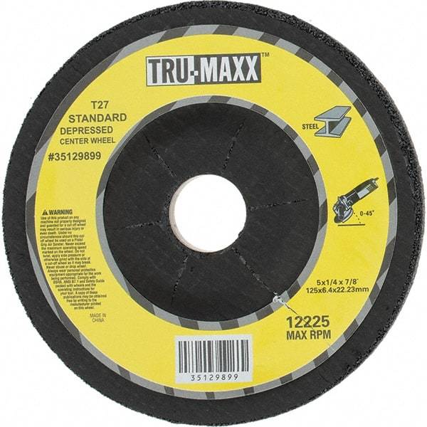Tru-Maxx - 24 Grit, 5" Wheel Diam, 1/4" Wheel Thickness, 7/8" Arbor Hole, Type 27 Depressed Center Wheel - Coarse Grade, Aluminum Oxide, R Hardness, Compatible with Angle Grinder - Americas Industrial Supply