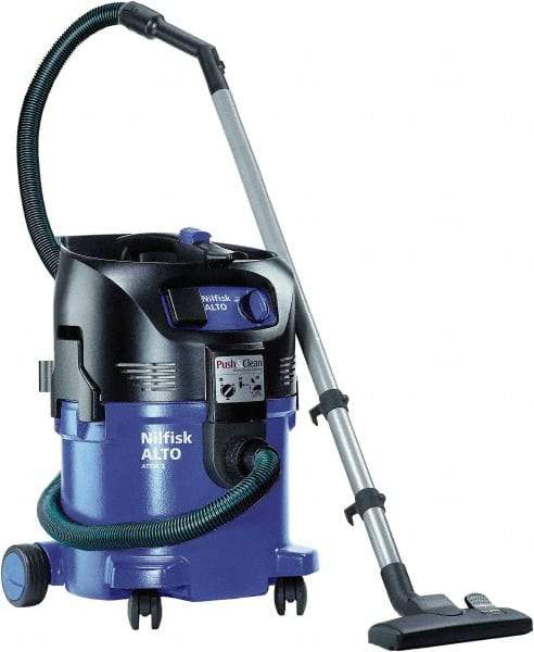 Nilfisk - 8 Gal Plastic Tank, Electric Powered Wet/Dry Vacuum - 1.34 Peak hp, 120 Volt, 8.3 Amps, 10' Hose Fitting, General Purpose Filter, Accessories Included - Americas Industrial Supply