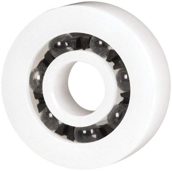 Made in USA - 1/4" Bore Diam, 3/4" OD, Open Plastic Race Radial Ball Bearing - 7/32" Wide, 1 Row, Round Bore, 17 Lb Static Capacity, 26 Lb Dynamic Capacity - Americas Industrial Supply