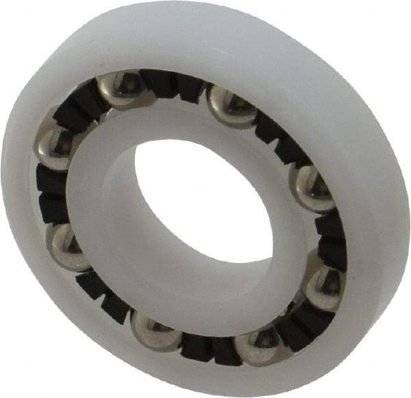 Made in USA - 1/2" Bore Diam, 1-1/8" OD, Open Plastic Race Radial Ball Bearing - 1/4" Wide, 1 Row, Round Bore, 43 Lb Static Capacity, 55 Lb Dynamic Capacity - Americas Industrial Supply