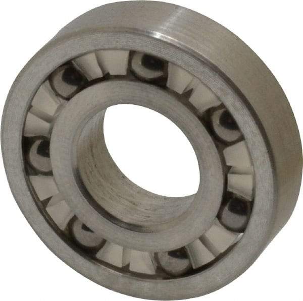 Made in USA - 3/8" Bore Diam, 7/8" OD, Open Precision Ground Radial Ball Bearing - 7/32" Wide, 1 Row, Round Bore, 99 Lb Static Capacity, 126 Lb Dynamic Capacity - Americas Industrial Supply