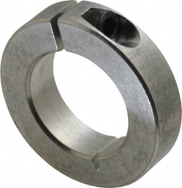 Climax Metal Products - 1-1/4" Bore, Aluminum, One Piece Clamp Collar - 2-1/16" Outside Diam, 1/2" Wide - Americas Industrial Supply