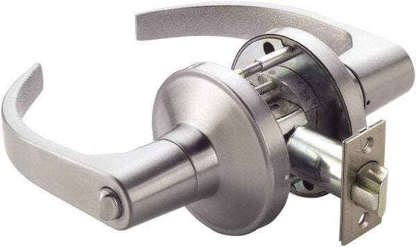Ability One - Grade 1 Passage Lever Lockset - 2-3/4" Back Set, Zinc, Satin Chrome Finish - Americas Industrial Supply