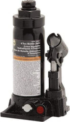 Omega Lift Equipment - 4 Ton Capacity Hydraulic Bottle Jack - 8-1/8" to 15-1/2" High, 7-3/8" Piston Stroke, 2" Screw Length, 3-7/8" Long x 4-1/4" Wide Base - Americas Industrial Supply