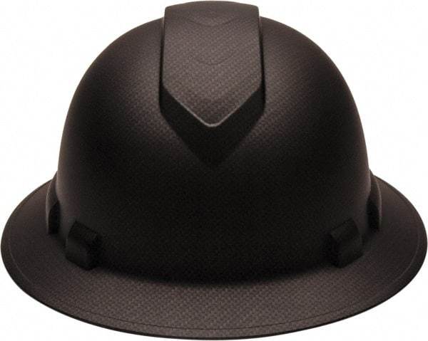 PYRAMEX - ANSI Type I, Class E Rated, 4-Point, Ratchet Adjustment Hard Hat - One Size Fits Most, Graphite, Full Brim - Americas Industrial Supply