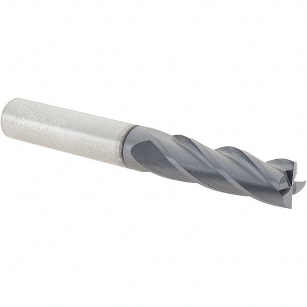 Kennametal - 3/8", 1-1/8" LOC, 3/8" Shank Diam, 3" OAL, 4 Flute, Solid Carbide Square End Mill - Single End, TiAlN Finish, Spiral Flute, 30° Helix, Centercutting, Right Hand Cut, Right Hand Flute - Americas Industrial Supply