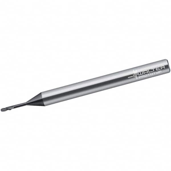 Walter-Prototyp - 2mm Diam, 2mm LOC, 2 Flute Solid Carbide Ball End Mill - Uncoated, Single End, 60mm OAL, 3mm Shank Diam, Spiral Flute - Americas Industrial Supply