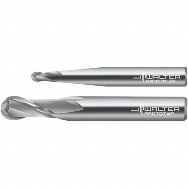 Walter-Prototyp - 10mm Diam, 19mm LOC, 2 Flute Solid Carbide Ball End Mill - Uncoated, Single End, 100mm OAL, 10mm Shank Diam, Spiral Flute - Americas Industrial Supply