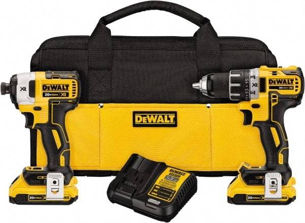 DeWALT - 20 Volt Cordless Tool Combination Kit - Includes Brushless Compact Drill/Driver & Impact Driver, Lithium-Ion Battery Included - Americas Industrial Supply