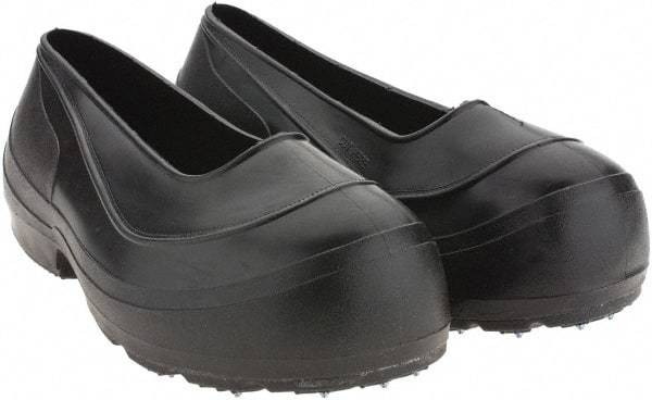 Winter Walking - Men's 2XL (Women's XL) Chemical Resistant Overshoes - 4" High, Plain Toe, Cleated Sole, Polyurethane Upper, Black - Americas Industrial Supply