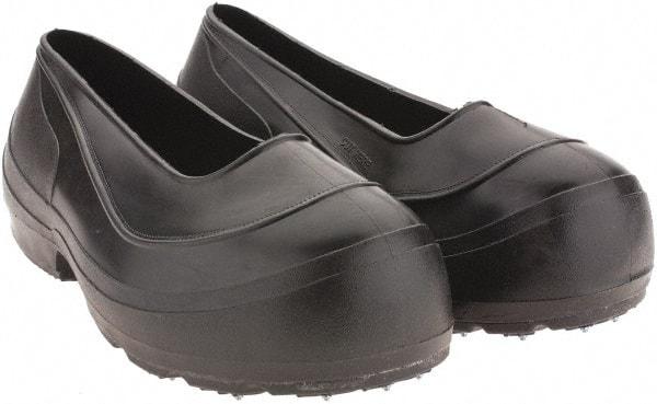 Winter Walking - Men's L (Women's M) Chemical Resistant Overshoes - 4" High, Plain Toe, Cleated Sole, Polyurethane Upper, Black - Americas Industrial Supply