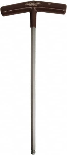 Paramount - 3/8" Hex, T-Handle Cushion Grip, Ball End Hex Key - 11-51/64" OAL, Protanium High Torque Steel, Inch System of Measurement - Americas Industrial Supply