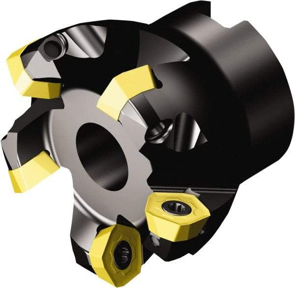 Sandvik Coromant - 2.4213" Cut Diam, 1" Arbor Hole, 0.0787" Max Depth of Cut, 19° Indexable Chamfer & Angle Face Mill - 6 Inserts, 419R-1405 Insert, Right Hand Cut, Through Coolant, Series CoroMill 419 - Americas Industrial Supply