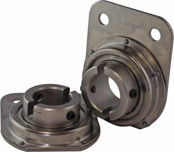 USDI - 1 Row, 1" OD, 1-1/4" Bore Diam, Round Open Conveyor Roller Bearing - 440 Lb Capacity, 550 Max RPM, with Flange, Steel with Steel Housing - Americas Industrial Supply