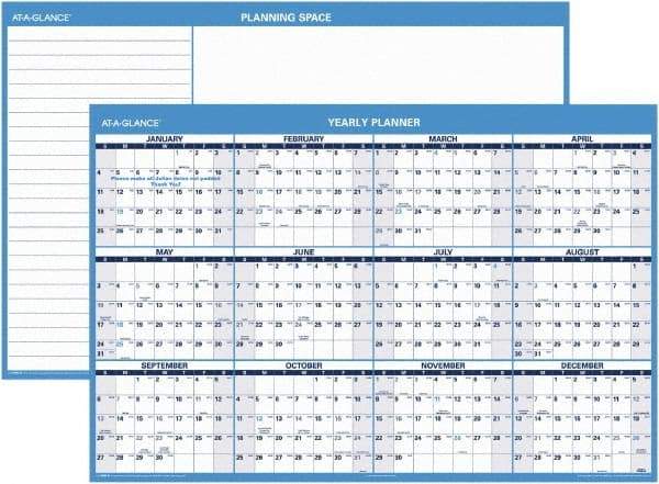 AT-A-GLANCE - 1 Sheet, 48 x 32", Erasable Wall Planner - Blue & White - Americas Industrial Supply
