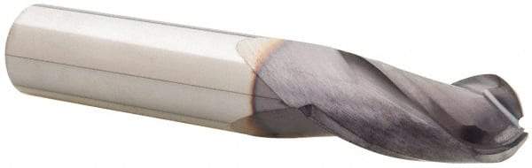 Niagara Cutter - 15/32" Diam, 1" LOC, 3 Flute Solid Carbide Ball End Mill - TiAlN Finish, Single End, 3" OAL, 1/2" Shank Diam, Spiral Flute - Americas Industrial Supply