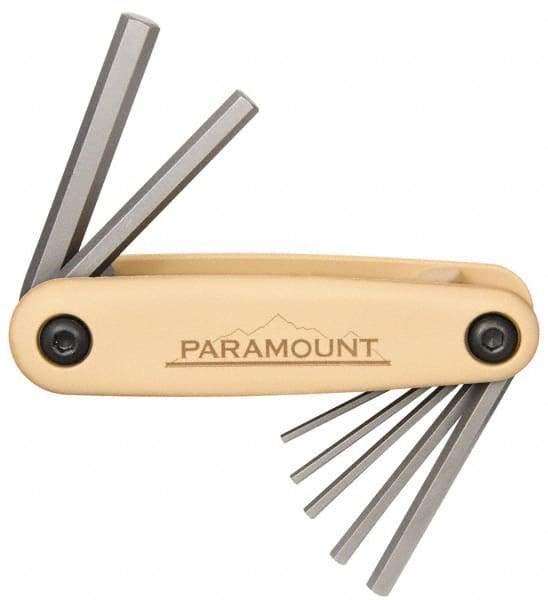 Paramount - 7 Piece Fold-Up Hex Key Set - Hex Range 2 to 8mm, 4-1/2" OAL, Steel - Americas Industrial Supply