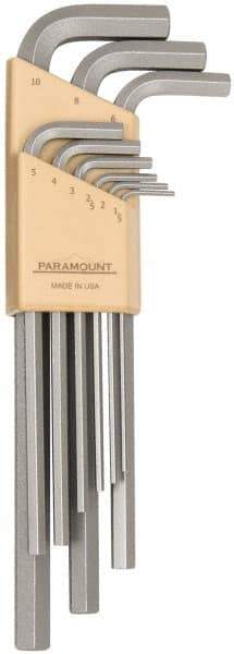 Paramount - 9 Piece L-Key Hex Key Set - Hex Range 1.5 to 10mm, 7-1/4" OAL, Steel - Americas Industrial Supply