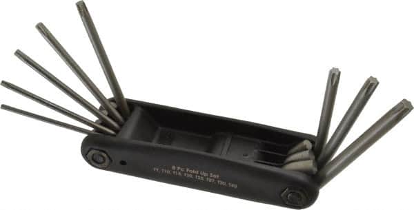 Paramount - 8 Piece T9 to T40 Steel Fold-Up Torx Key Set - 4-1/2" OAL, T9, T10, T15, T20, T25, T27, T35, T40 Torx Size - Americas Industrial Supply