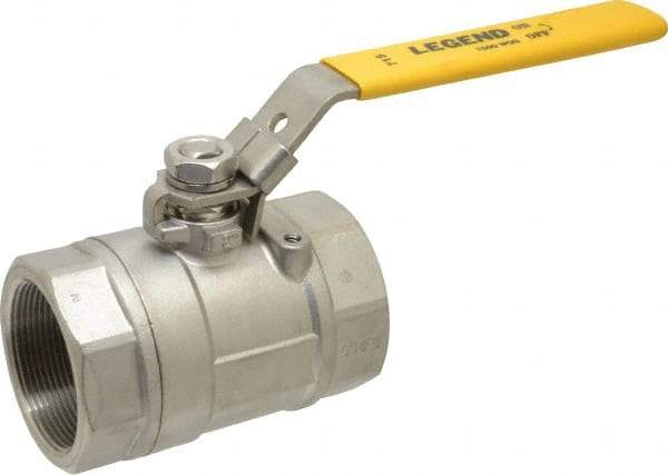 Legend Valve - 2" Pipe, Large Port, Stainless Steel Standard Ball Valve - 2 Piece, Inline - One Way Flow, FNPT x FNPT Ends, Locking Lever Handle, 1,500 WOG, 150 WSP - Americas Industrial Supply