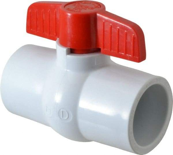 Legend Valve - 1-1/4" Pipe, Full Port, PVC Miniature Ball Valve - Inline - One Way Flow, Solvent x Solvent Ends, Tee Handle, 150 WOG - Americas Industrial Supply