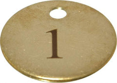 Value Collection - 1-1/4" High x 1-1/4" Long, 1 to 25, English Safety & Facility Numbered Tag - 1 Side, Brass - Americas Industrial Supply