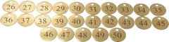 Value Collection - 1-1/4" High x 1-1/4" Long, 26 to 50, English Safety & Facility Numbered Tag - 1 Side, Brass - Americas Industrial Supply