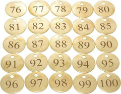 Value Collection - 1-1/4" High x 1-1/4" Long, 76 to 100, English Safety & Facility Numbered Tag - 1 Side, Brass - Americas Industrial Supply