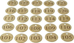 Value Collection - 1-1/4" High x 1-1/4" Long, 101 to 125, English Safety & Facility Numbered Tag - 1 Side, Brass - Americas Industrial Supply
