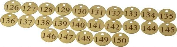 Value Collection - 1-1/4" High x 1-1/4" Long, 126 to 150, English Safety & Facility Numbered Tag - 1 Side, Brass - Americas Industrial Supply