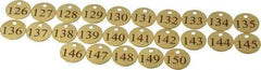 Value Collection - 1-1/4" High x 1-1/4" Long, 126 to 150, English Safety & Facility Numbered Tag - 1 Side, Brass - Americas Industrial Supply