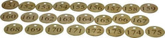 Value Collection - 1-1/4" High x 1-1/4" Long, 151 to 175, English Safety & Facility Numbered Tag - 1 Side, Brass - Americas Industrial Supply