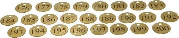 Value Collection - 1-1/4" High x 1-1/4" Long, 176 to 200, English Safety & Facility Numbered Tag - 1 Side, Brass - Americas Industrial Supply