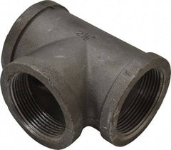 Made in USA - Size 2-1/2", Class 150, Malleable Iron Black Pipe Tee - 150 psi, Threaded End Connection - Americas Industrial Supply