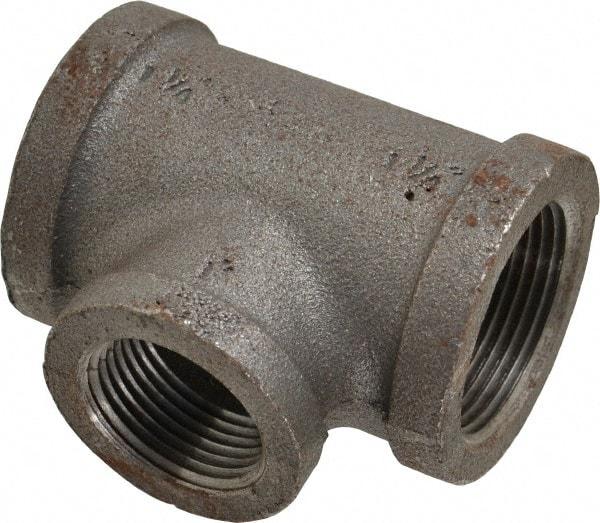 Made in USA - Size 1-1/4 x 1-1/4 x 1", Class 150, Malleable Iron Black Pipe Reducing Tee - 150 psi, Threaded End Connection - Americas Industrial Supply