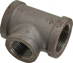 Made in USA - Size 1-1/4 x 1-1/4 x 1", Class 150, Malleable Iron Black Pipe Reducing Tee - 150 psi, Threaded End Connection - Americas Industrial Supply