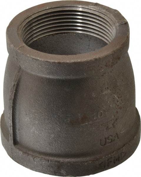 Made in USA - Size 3 x 2-1/2", Class 150, Malleable Iron Black Pipe Reducing Coupling - 150 psi, Threaded End Connection - Americas Industrial Supply