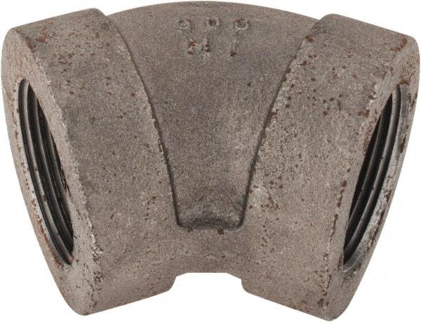 Made in USA - Size 1-1/4", Class 300, Malleable Iron Black Pipe 45° Elbow - 300 psi, Threaded End Connection - Americas Industrial Supply
