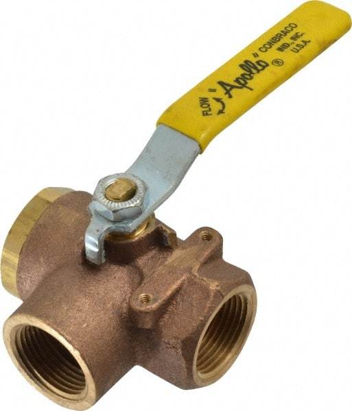 Apollo - 1" Pipe, Large Port, Bronze Standard Ball Valve - Three Way, FNPT x FNPT x FNPT Ends, Lever Handle, 400 WOG - Americas Industrial Supply