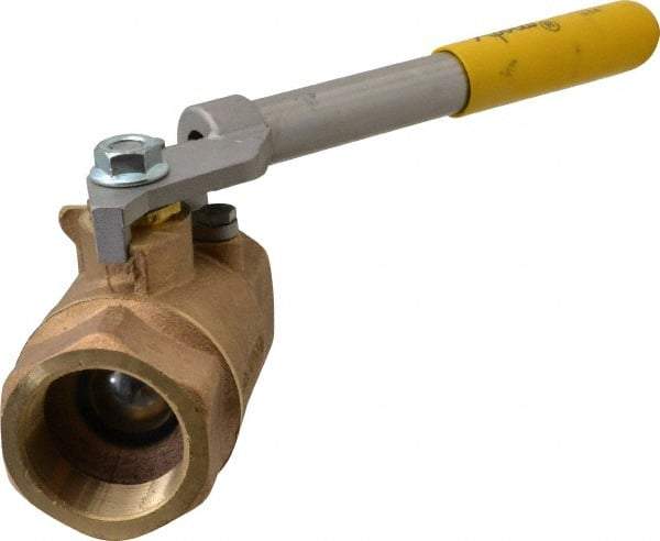 Apollo - 1-1/2" Pipe, Bronze Standard Ball Valve - 2 Piece, Inline - One Way Flow, FNPT x FNPT Ends, Deadman Lever (Spring Return to Close) Handle, 600 WOG, 150 WSP - Americas Industrial Supply