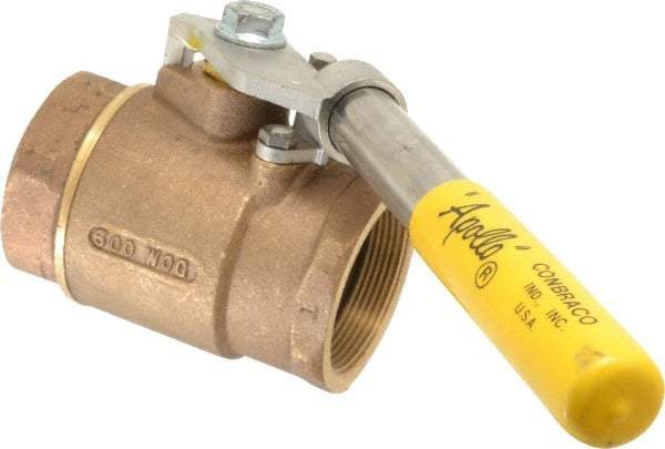 Apollo - 2" Pipe, Bronze Standard Ball Valve - 2 Piece, Inline - One Way Flow, FNPT x FNPT Ends, Deadman Lever (Spring Return to Close) Handle, 600 WOG, 150 WSP - Americas Industrial Supply