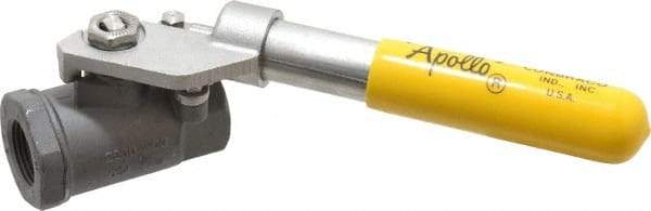 Apollo - 3/4" Pipe, Carbon Steel Standard Ball Valve - 2 Piece, Inline - One Way Flow, FNPT x FNPT Ends, Deadman Lever (Spring Return to Close) Handle, 2,000 WOG, 150 WSP - Americas Industrial Supply