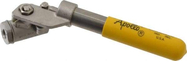 Apollo - 1/4" Pipe, Stainless Steel Standard Ball Valve - 2 Piece, Inline - One Way Flow, FNPT x FNPT Ends, Deadman Lever (Spring Return to Close) Handle, 2,000 WOG, 150 WSP - Americas Industrial Supply