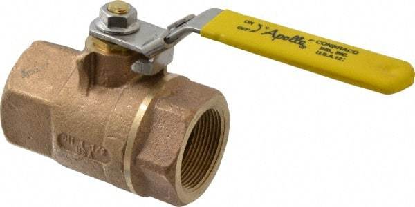 Apollo - 1-1/2" Pipe, Bronze Standard Ball Valve - 2 Piece, Inline - One Way Flow, FNPT x FNPT Ends, Locking Lever Handle, 600 WOG - Americas Industrial Supply