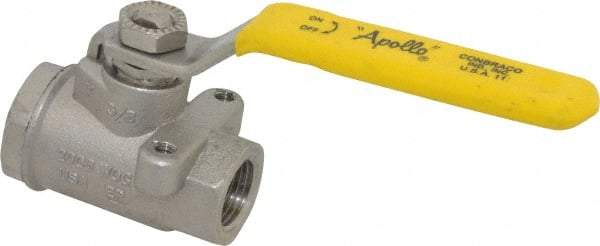Apollo - 3/8" Pipe, Stainless Steel Standard Ball Valve - 2 Piece, Inline - One Way Flow, FNPT x FNPT Ends, Lever Handle, 2,000 WOG, 150 WSP - Americas Industrial Supply