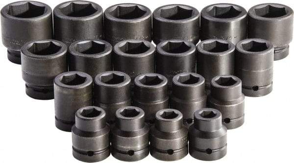 Proto - 21 Piece 1" Drive Standard Impact Socket Set - 6 Points, 3/4 to 2", Inch Measurement Standard - Americas Industrial Supply