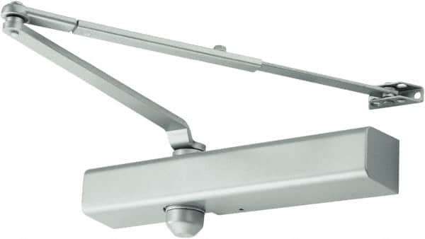 Falcon - 13-1/4" Closer Body Length, Medium Duty Multi-Sized Door Closer Manual Damper - Aluminum Finish, Non-Handed - Americas Industrial Supply