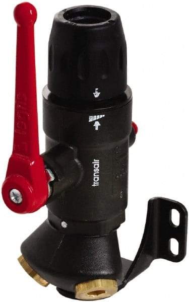 Transair - 1/2" ID, 16.5mm OD, 45° Two Port Wall Bracket with Ball Valve - Plastic, 232 Max psi, 1/2 & 1/4 Female NPT, 3-5/16" Long - Americas Industrial Supply