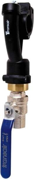 Transair - 1-1/2" ID, 40mm OD, Wall Bracket with Ball Valve - Plastic, 232 Max psi, 1/2 Female NPT, 10-5/8" Long - Americas Industrial Supply
